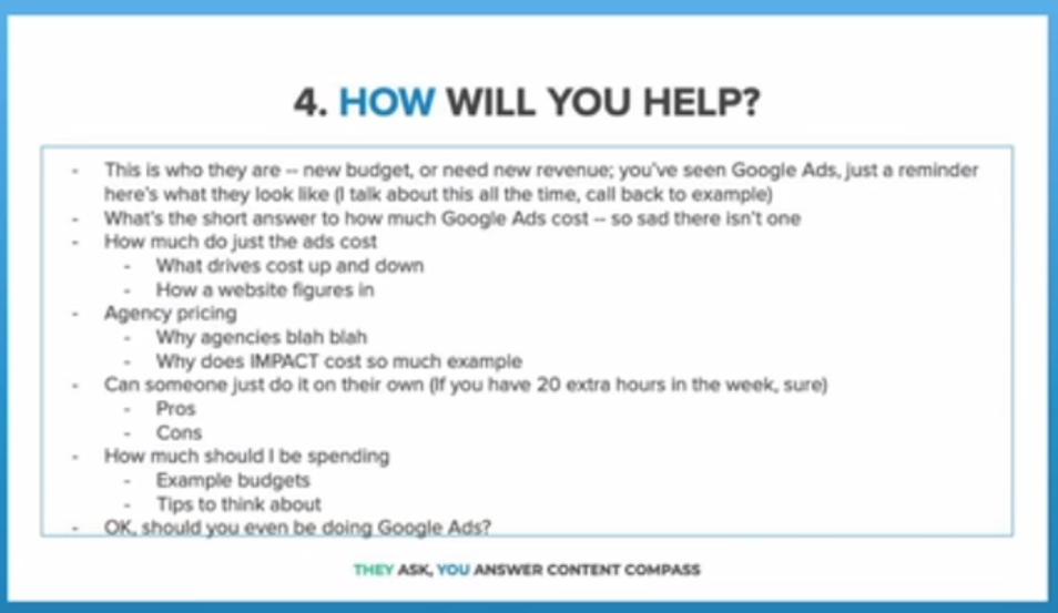 A written example of "how will you help?"