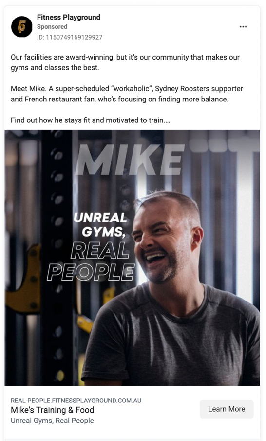 screenshot of fitness playground ad