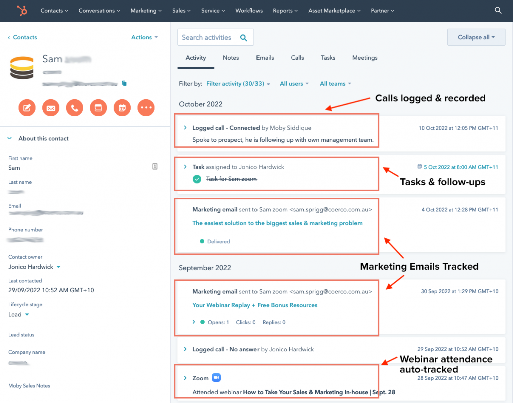 HubSpot Activity Timeline