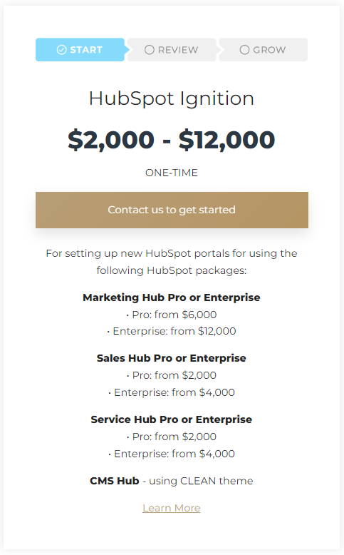 price breakdown of hubspot ignition