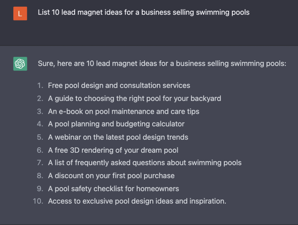 using chatgpt for lead magnet ideas