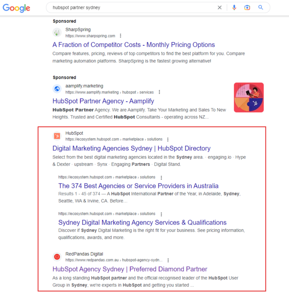 example of organic search results