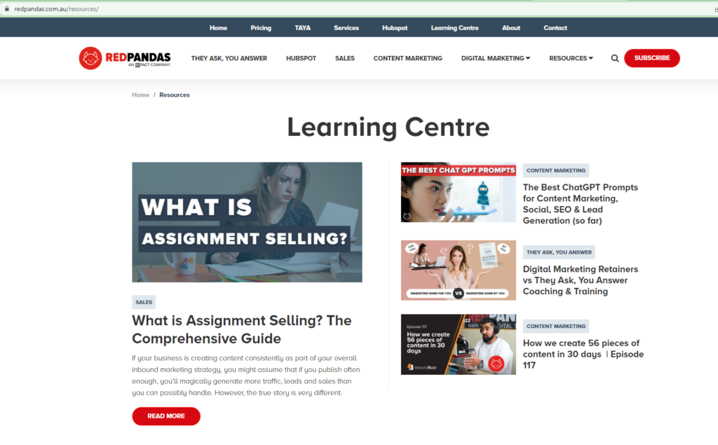 blog / learning centre example