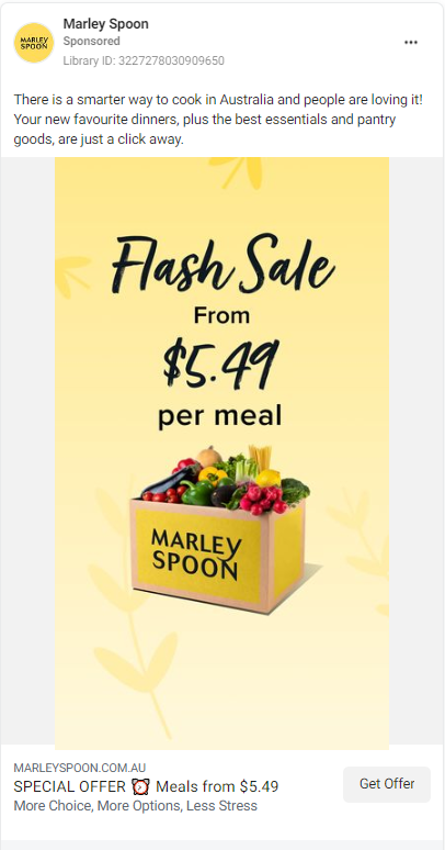 marley spoon flash sale ad on facebook