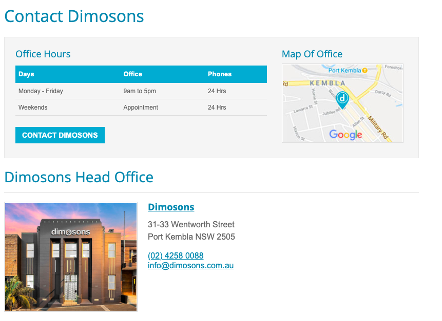 screenshot of office information