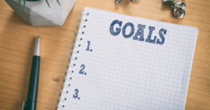 table with a book that says 'goals' and has three spaces for three different goals