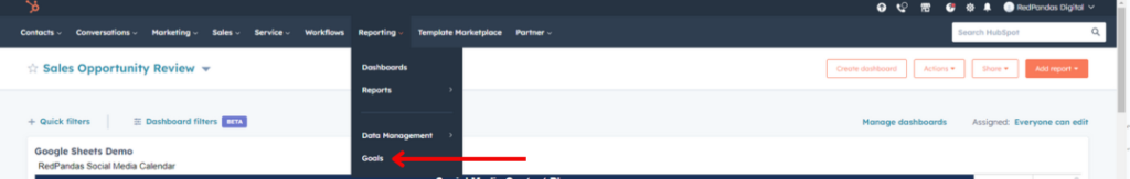 click goals in HubSpot > Reporting