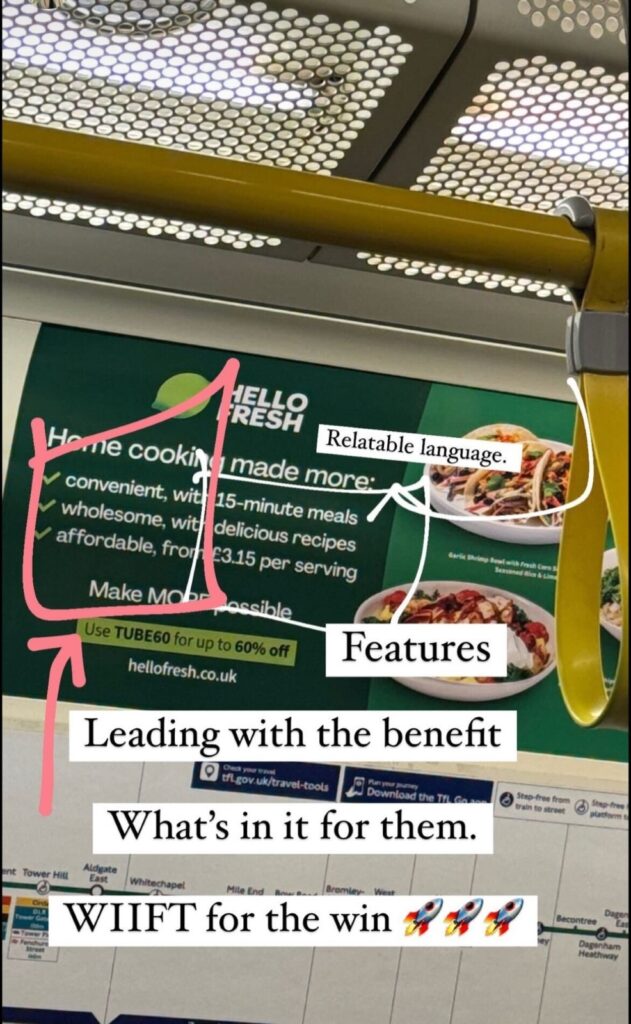 example of Hello Fresh ad leading with benefits as opposed to features