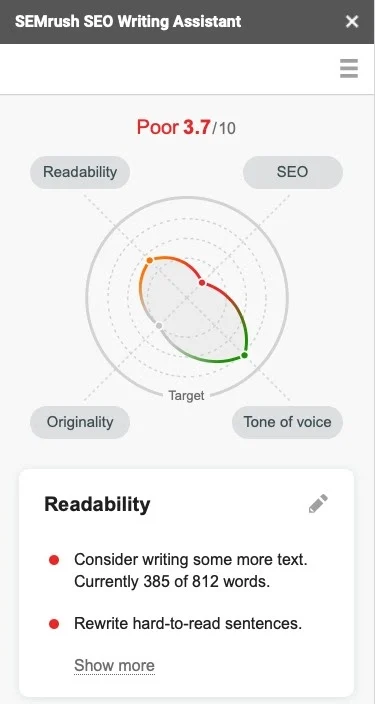 SEMRush SEO analysis