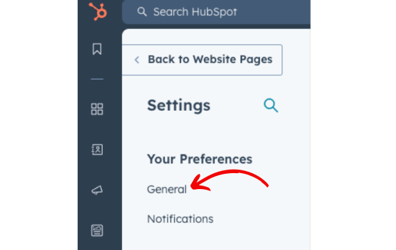 general feature button in hubspot settings