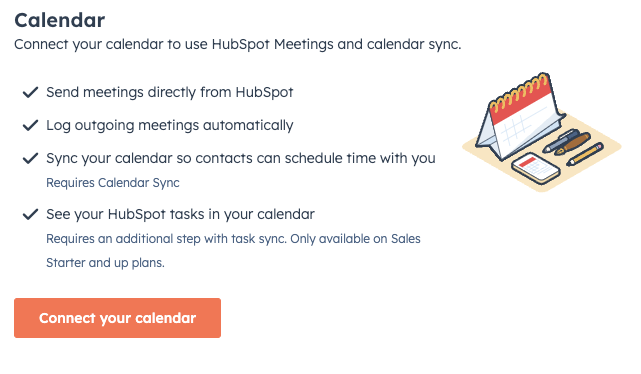 calendar feature in hubspot