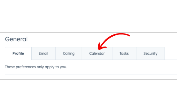 calendar tab general feature in hubspot settings