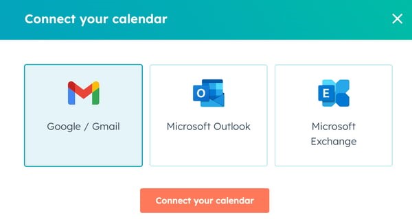 screenshot of different options on how to connect calendar