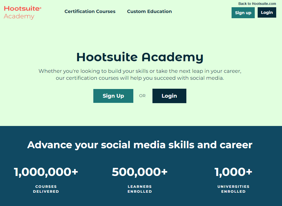 screenshot of hootsuite academy