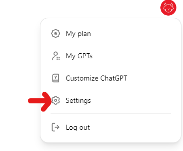 Screenshot showing settings icon in ChatGPT