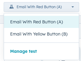 screenshot of HubSpot 'email A/B test' option