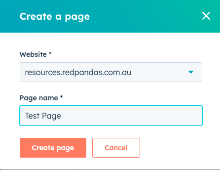 screenshot of HubSpot create page form