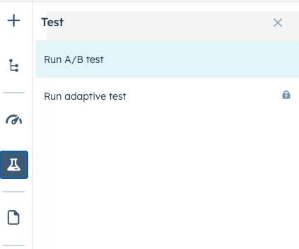 screenshot of HubSpot creating  a/b test or adaptive test 