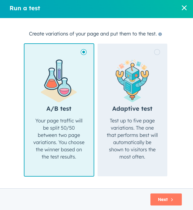 screenshot of HubSpot run a test option