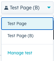 screenshot of Hubspot test page option