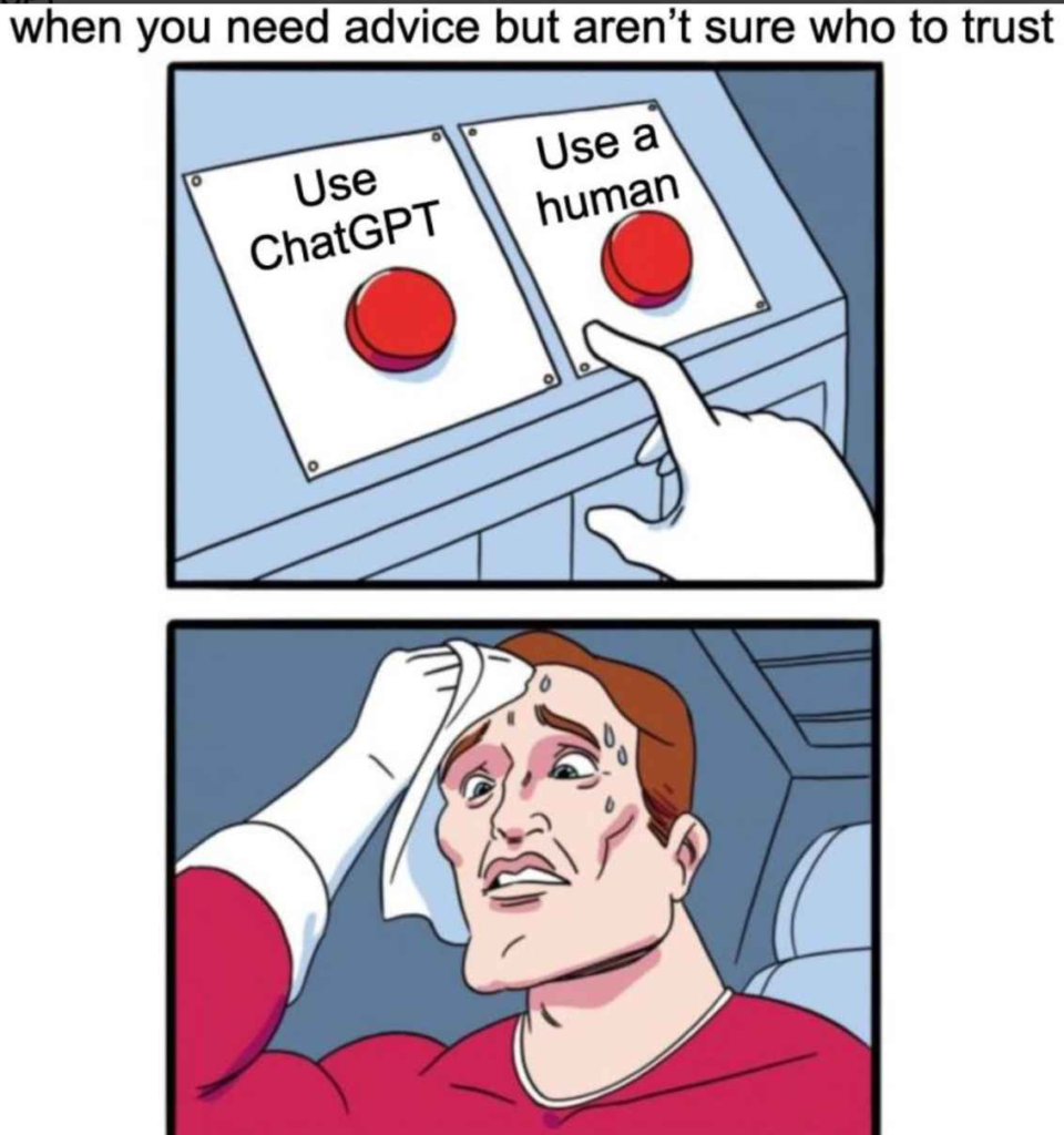 meme about being unsure which to trust, ai or human