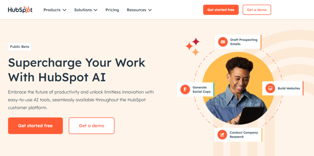 screenshot of hubspot promoting hubspot ai