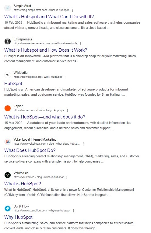 search page result for 'what is hubspot?