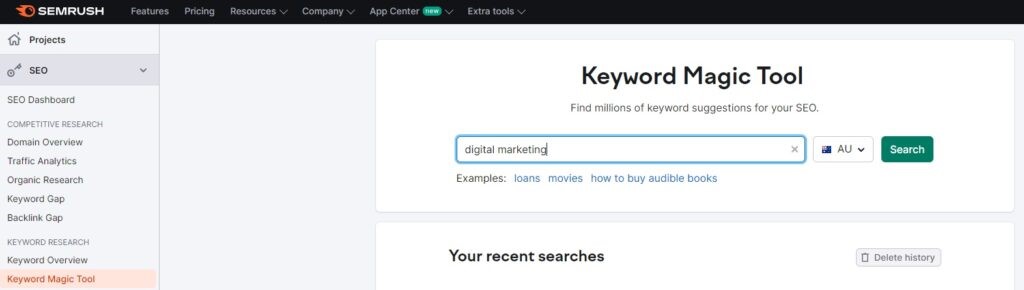 semrush keyword magic tool