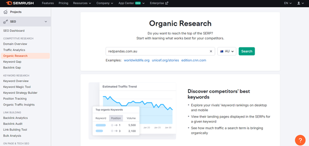 semrush organic research tool