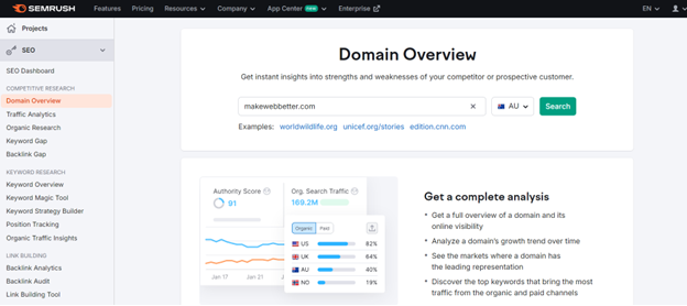 semrush domain overview