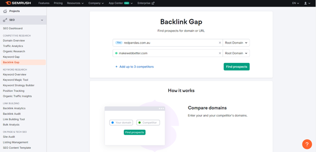 semrush backlink gap