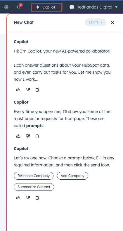 screenshot of Hubspot Copilot